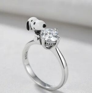 Snoopy "Love & Brilliance" 3D Sculpted S925 Sterling Silver Ring Size 6